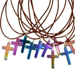 Rainbow Hematite Cross Unisex Protection Necklace